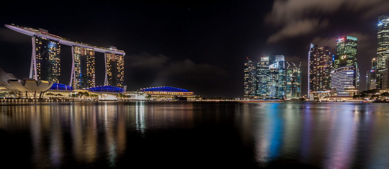 singapore skyline night photograph free photo