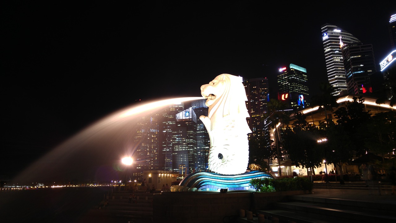 singapore night landmark free photo