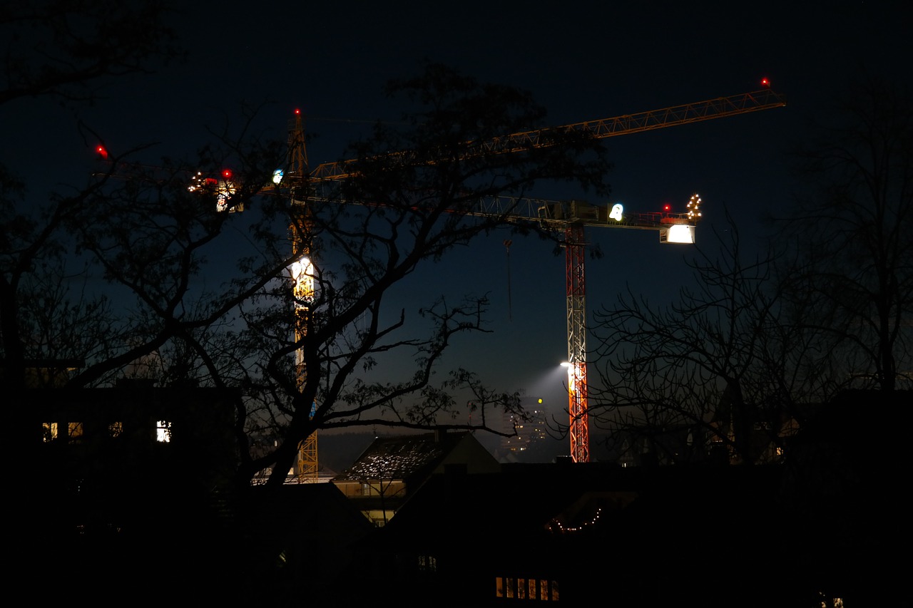 site construction work at night free photo