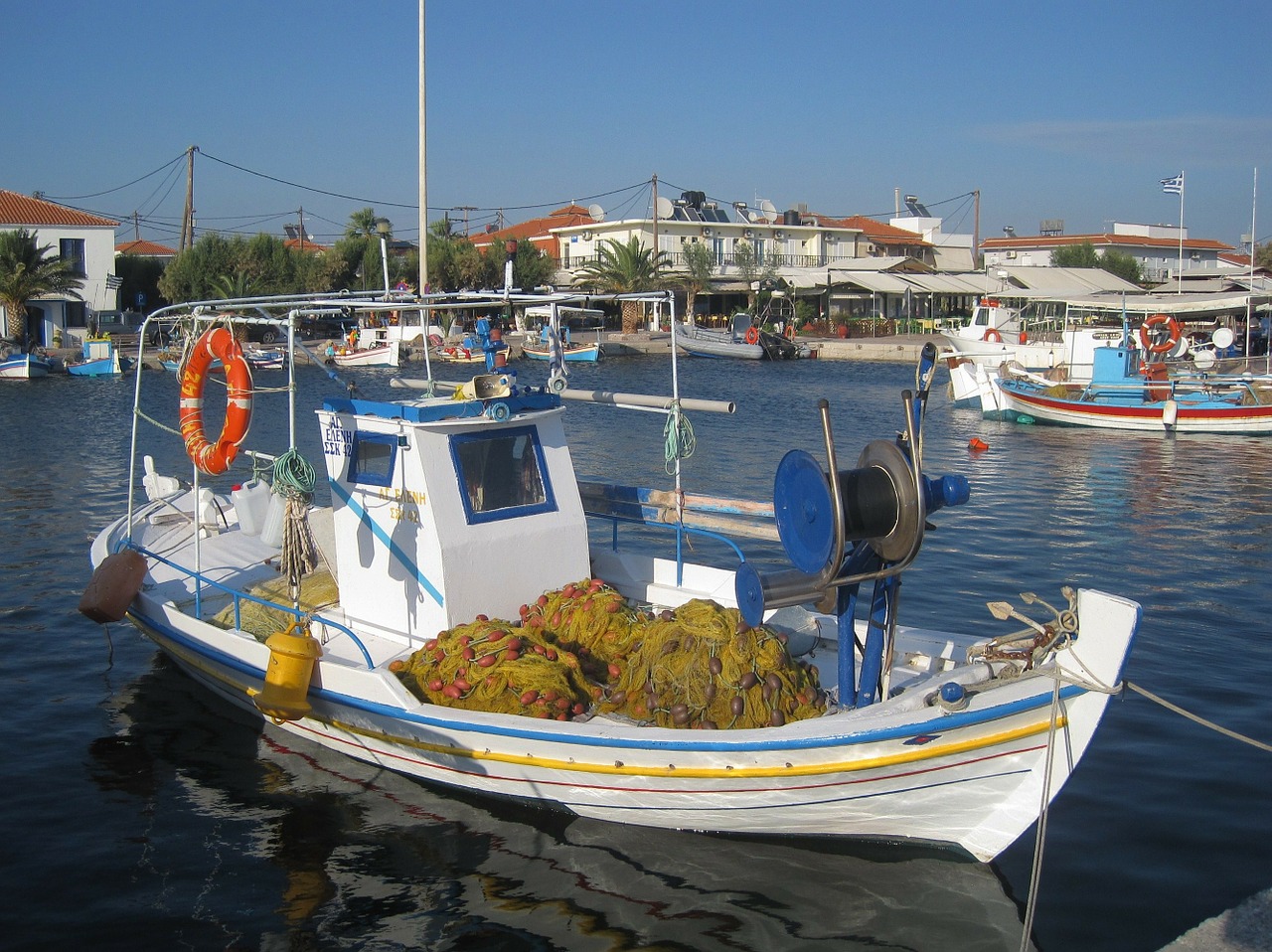 skala kalloni greece fishing boat free photo