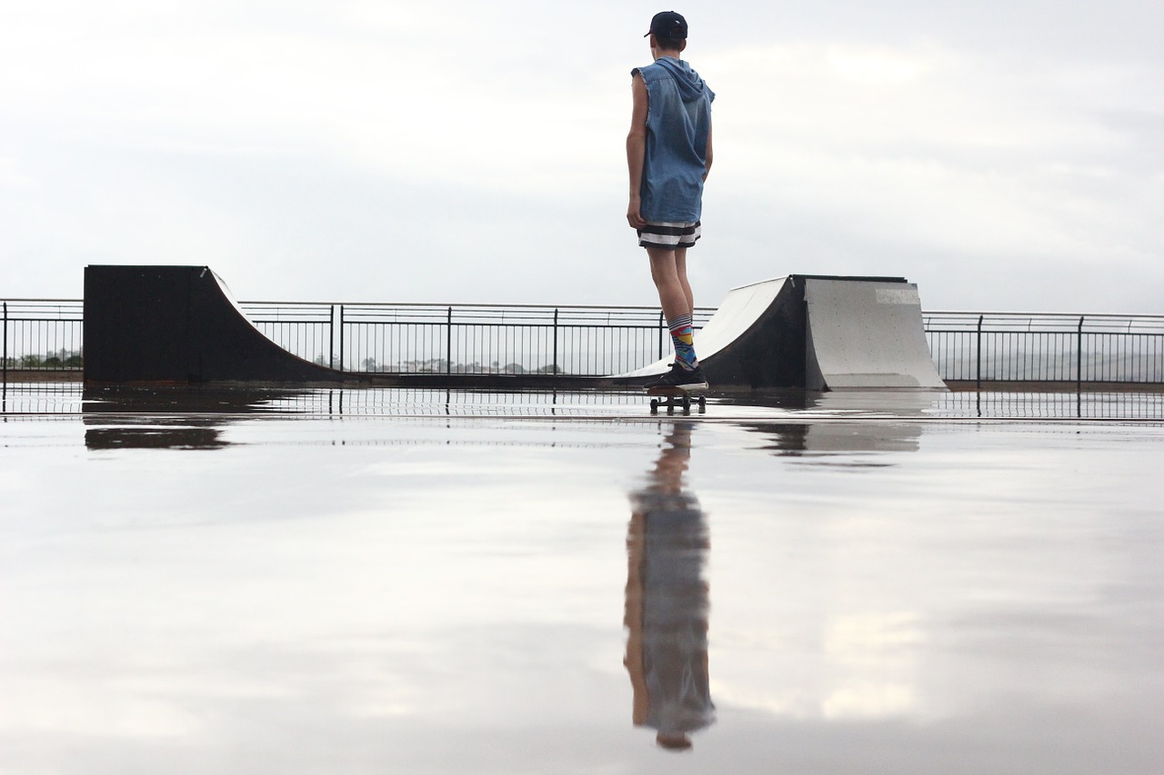 skateboarding ramp wet free photo