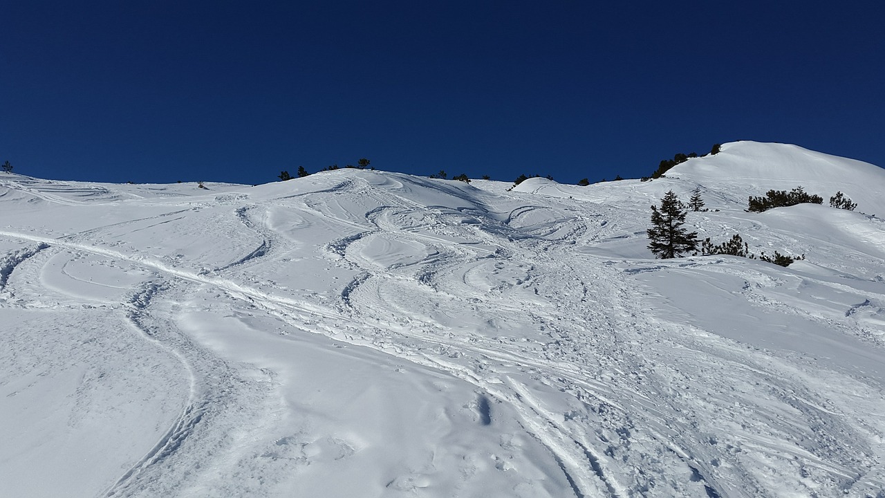 ski track traces snow free photo