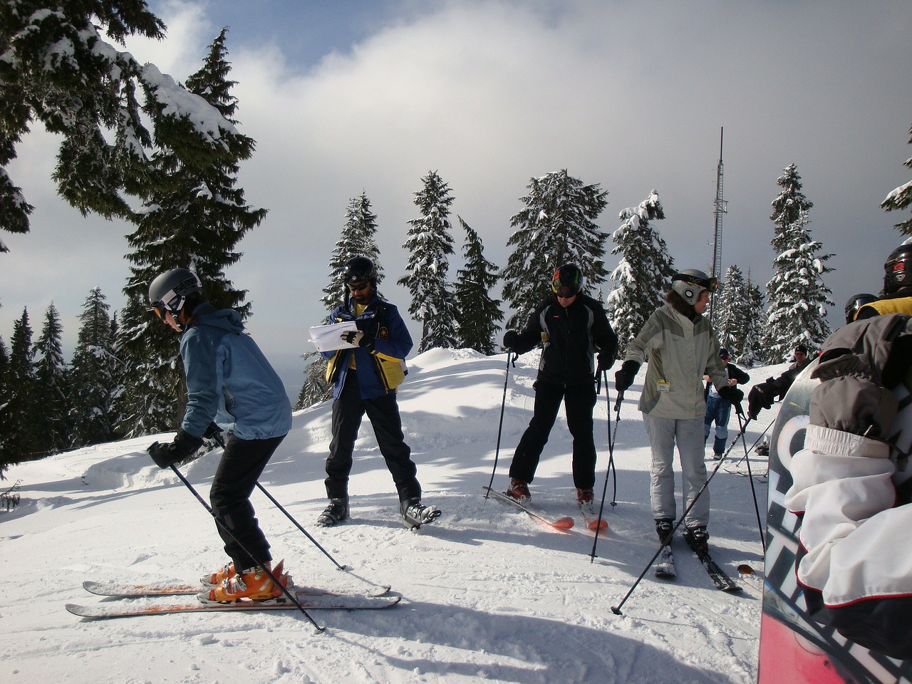 skiers skiing winter free photo
