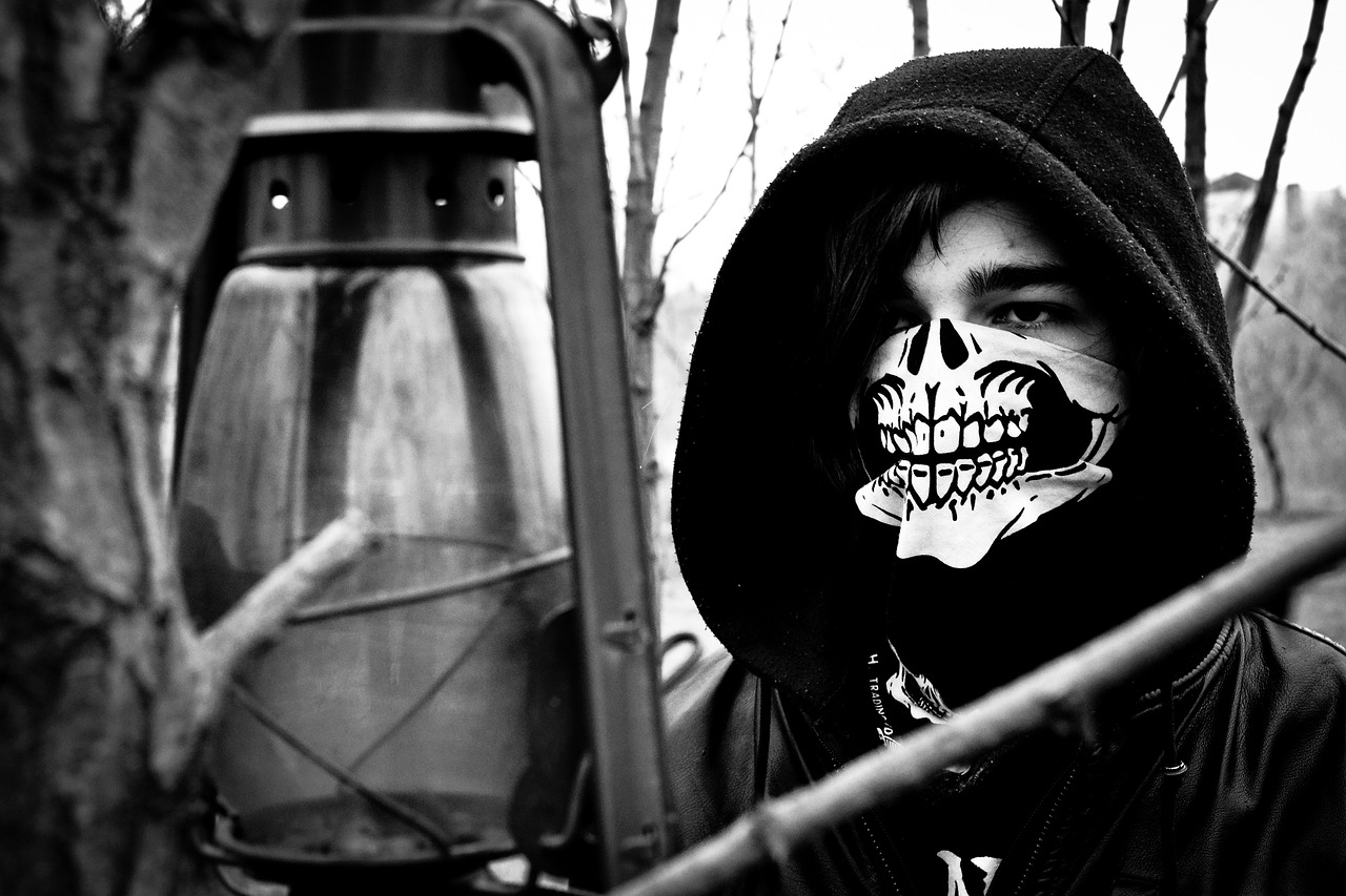 skull lantern black and white free photo