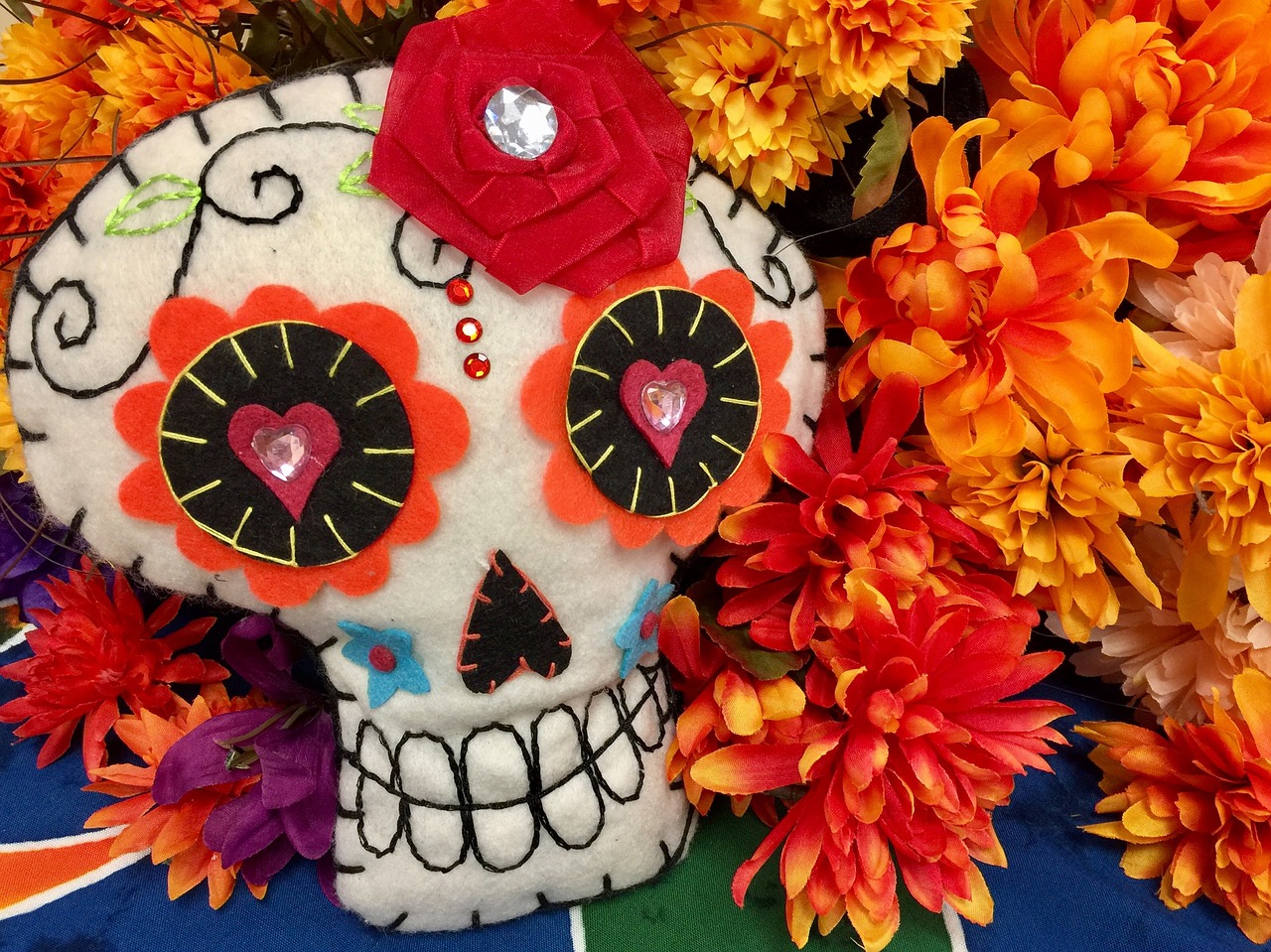skull day of the dead marigold free photo