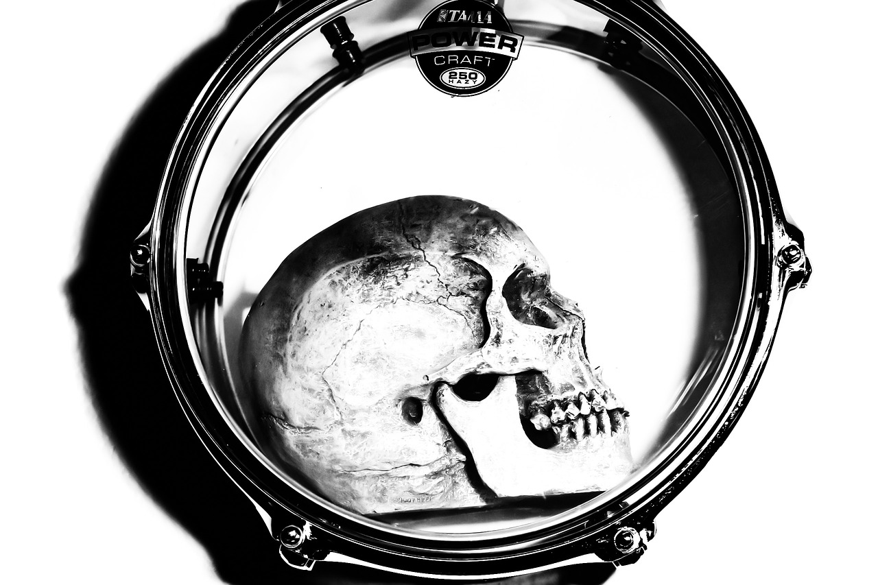 skull drum black and white free photo