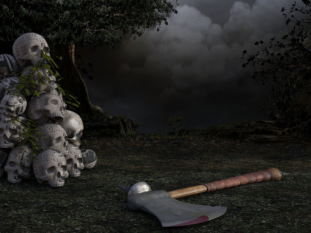 skull axe ax free photo