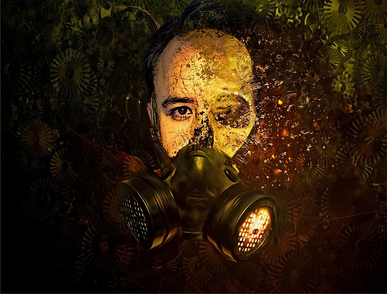 skull  gas mask  disintegrate free photo