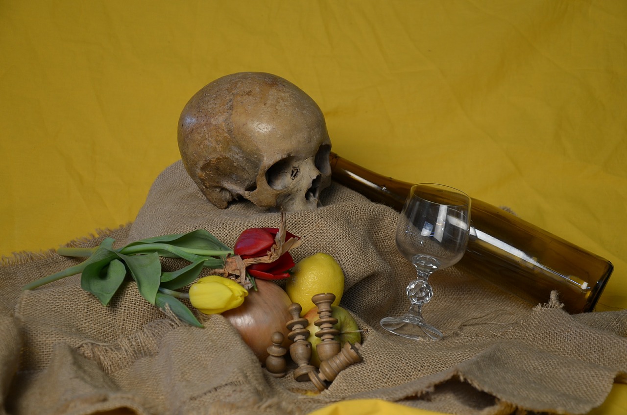 skull flowers bottle free photo