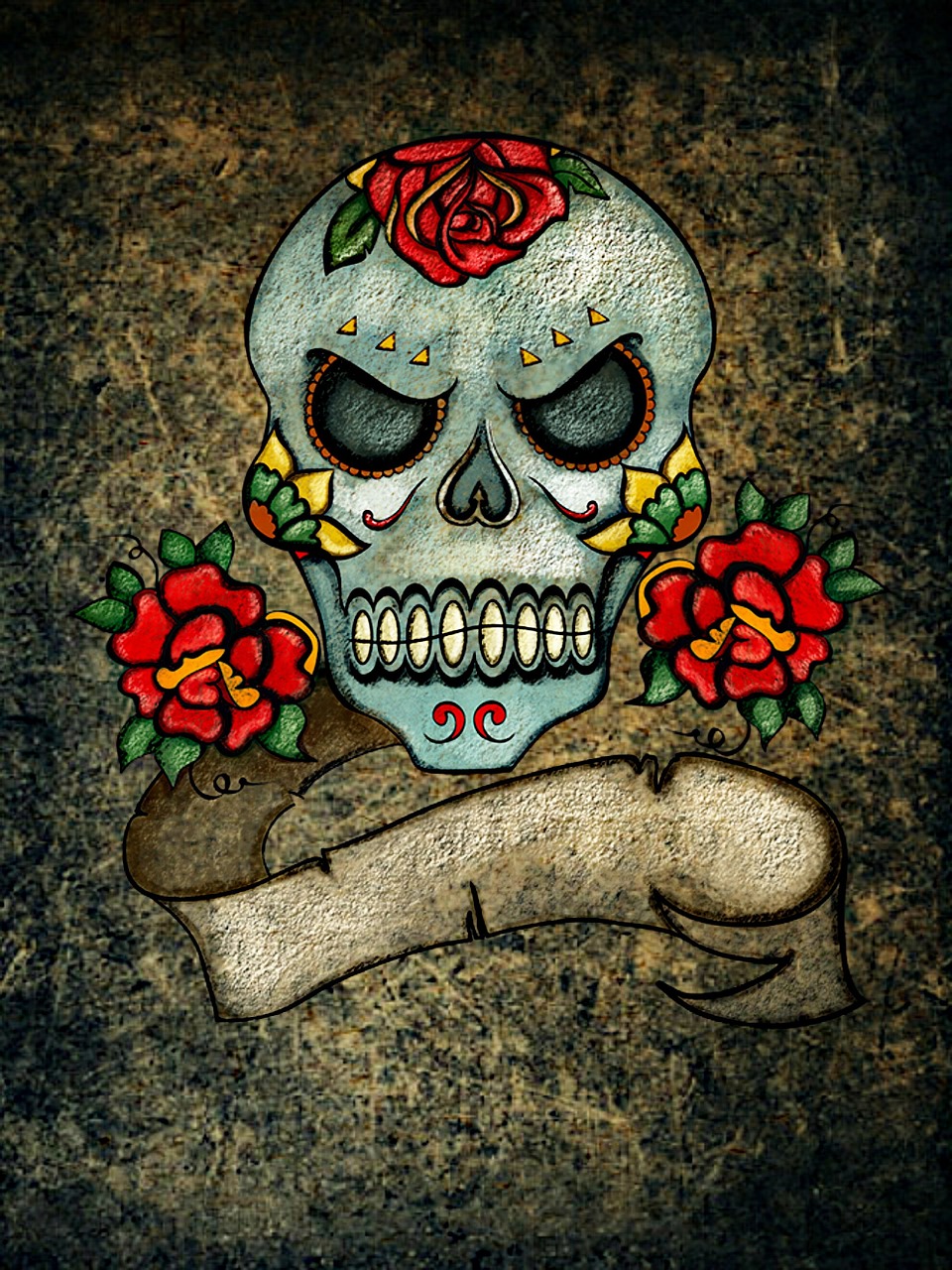skull and crossbones roses background free photo