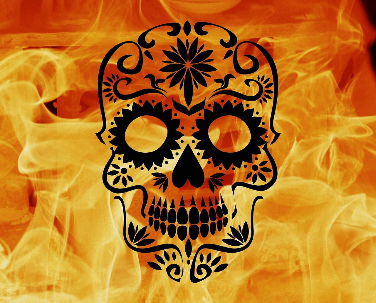 skull and crossbones fire flame free photo