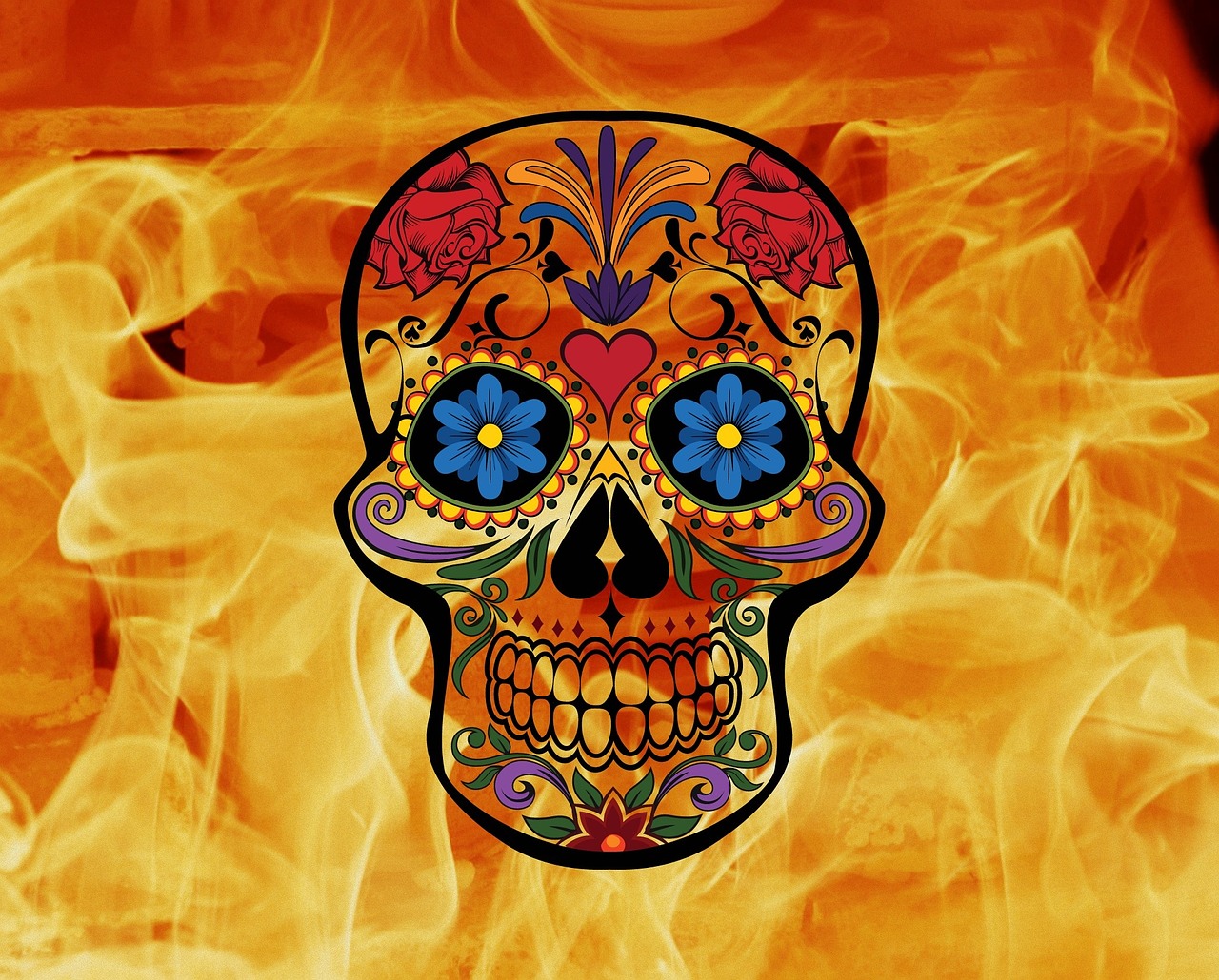 skull and crossbones fire flame free photo