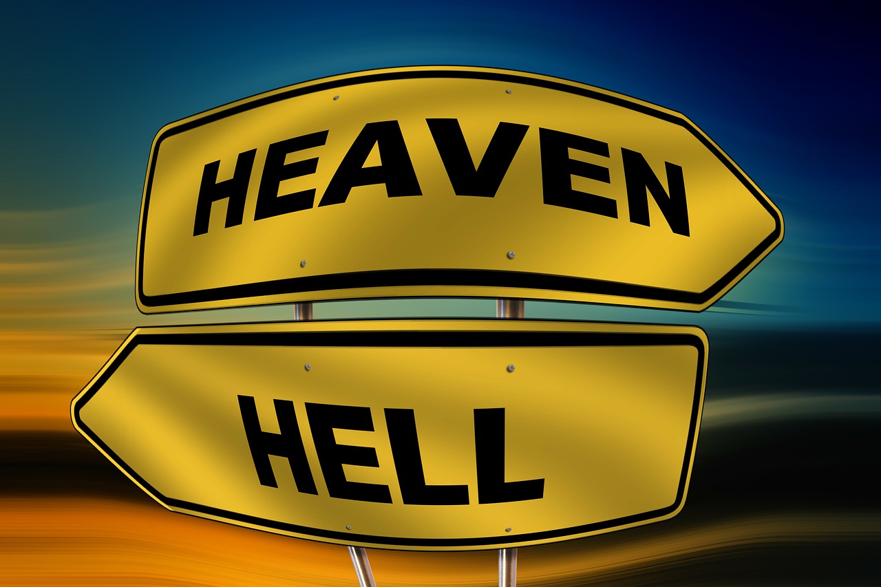 sky hell road sign free photo