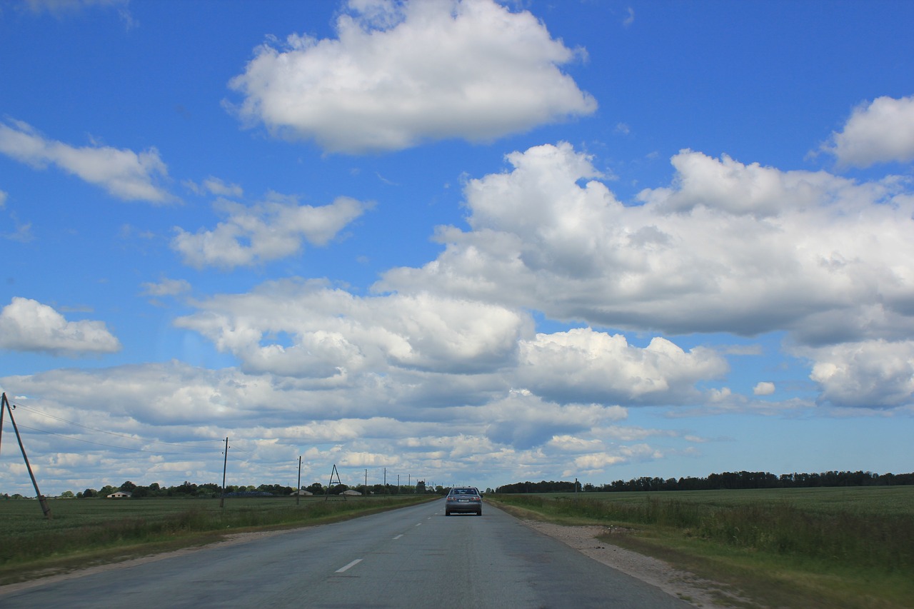 sky road clouds free photo