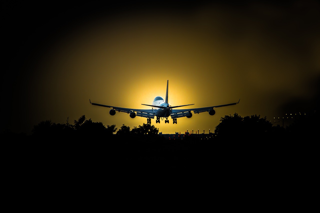 sky airplane sunset free photo