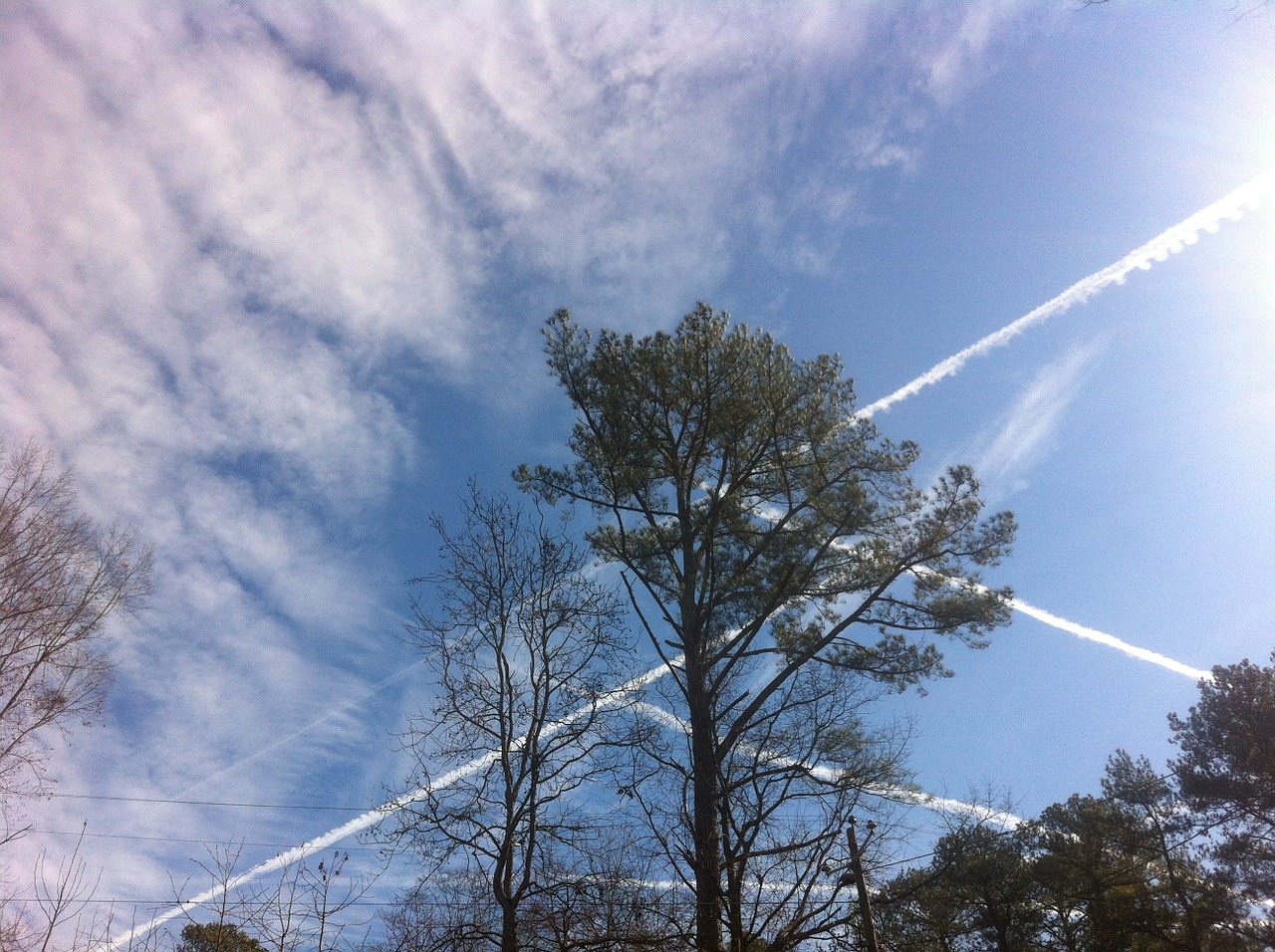 sky contrails clouds free photo
