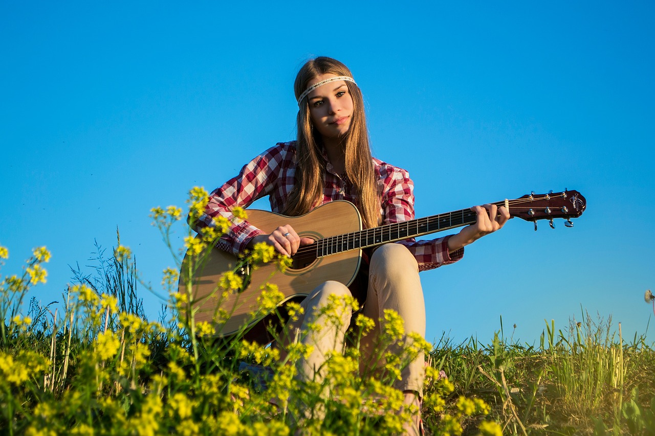 girl guitar nature free photo