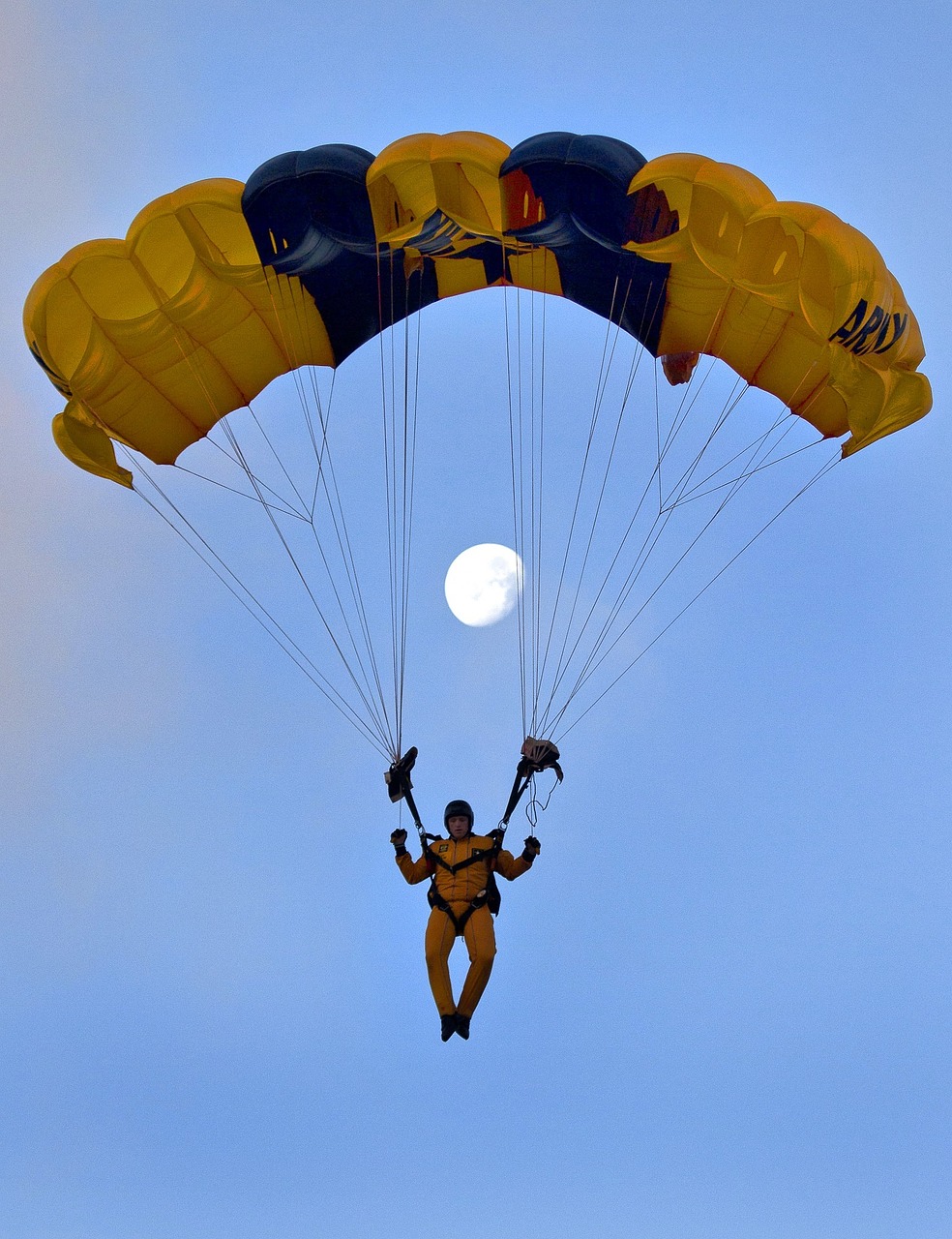 skydiver parachuting full moon free photo