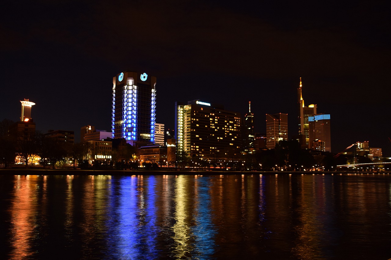 skyline night skyscraper free photo