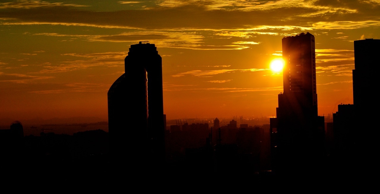skyline buildings sunset free photo