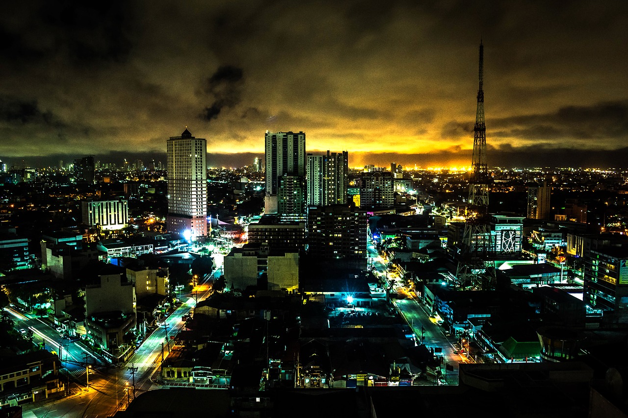 skyline city night free photo