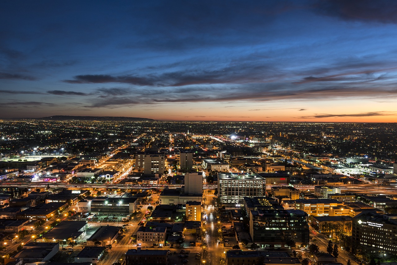 skyline los angeles dusk city free photo