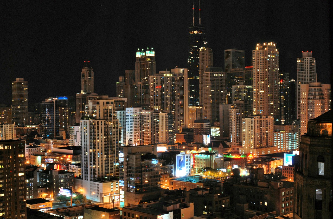 skyscraper city night free photo