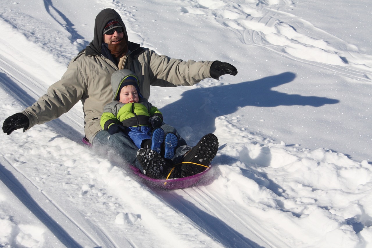 sledding winter father free photo