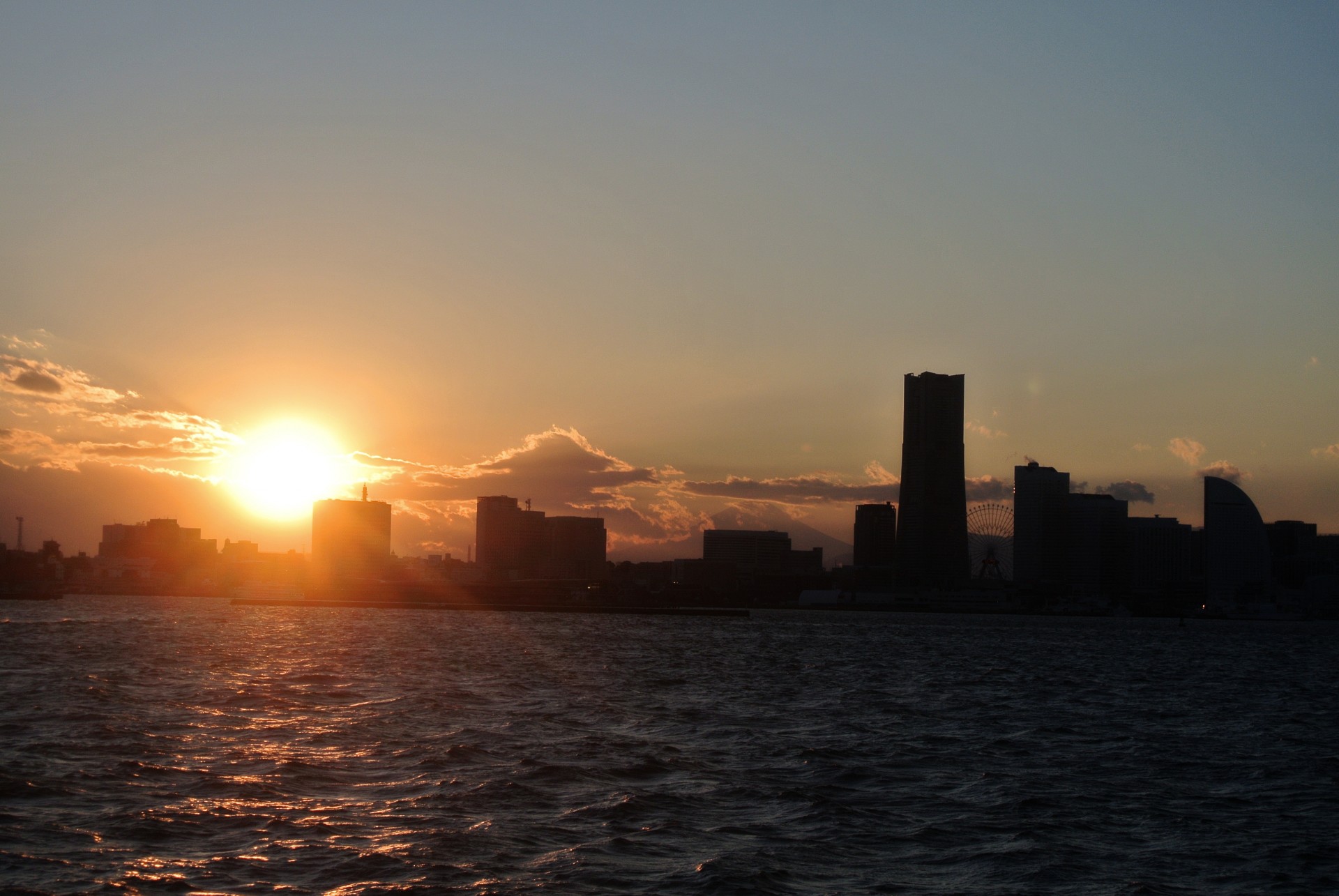 sunset yokohama mt fuji free photo