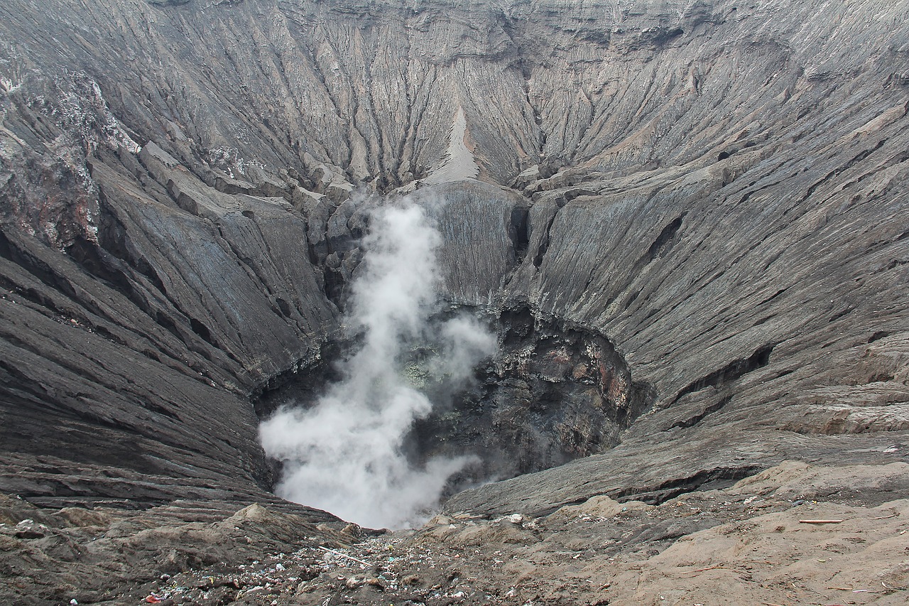 smoking crater  crater  active volcano free photo