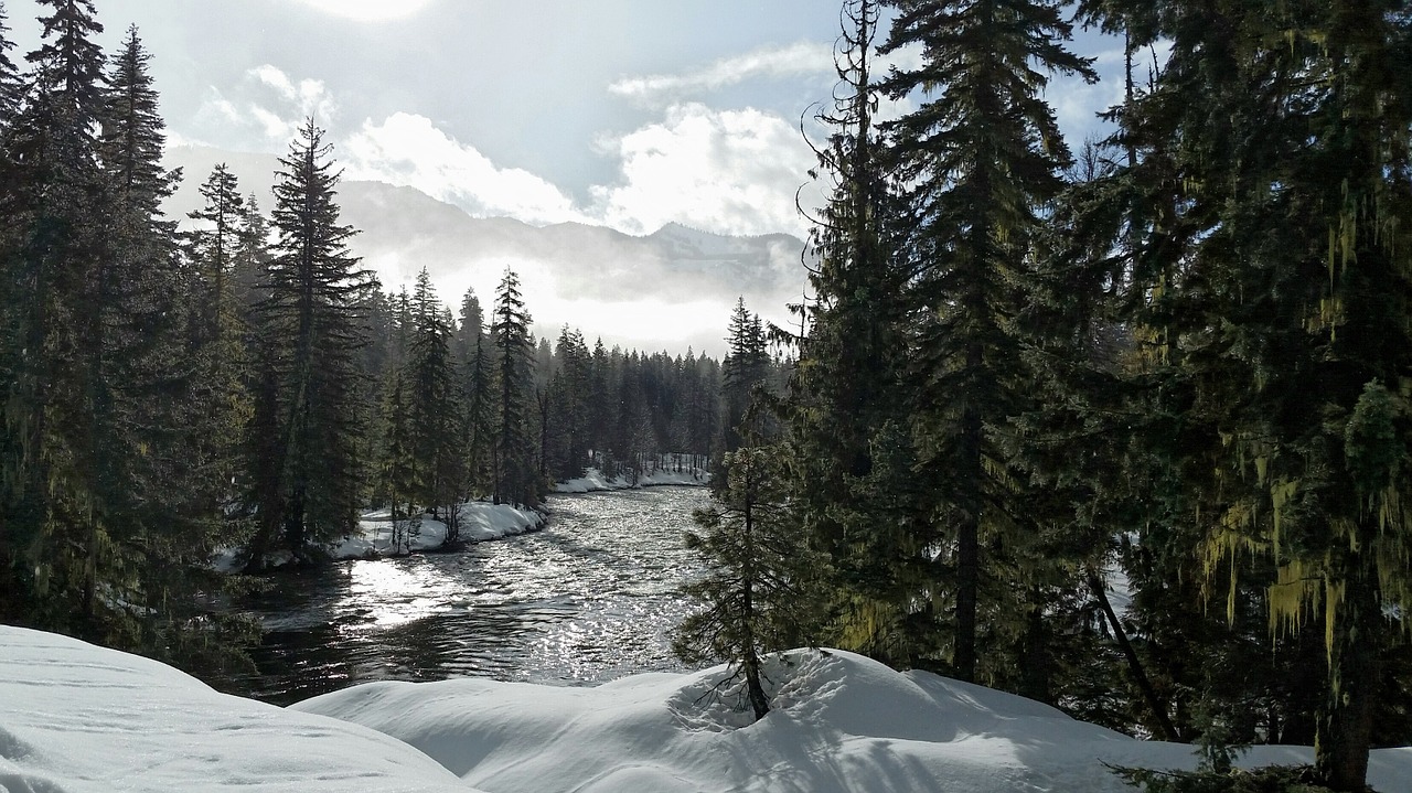 snow river mountains free photo