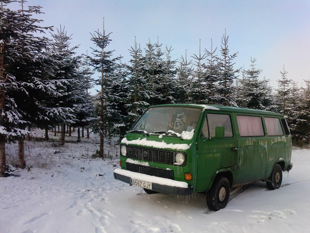 snow green truck free photo