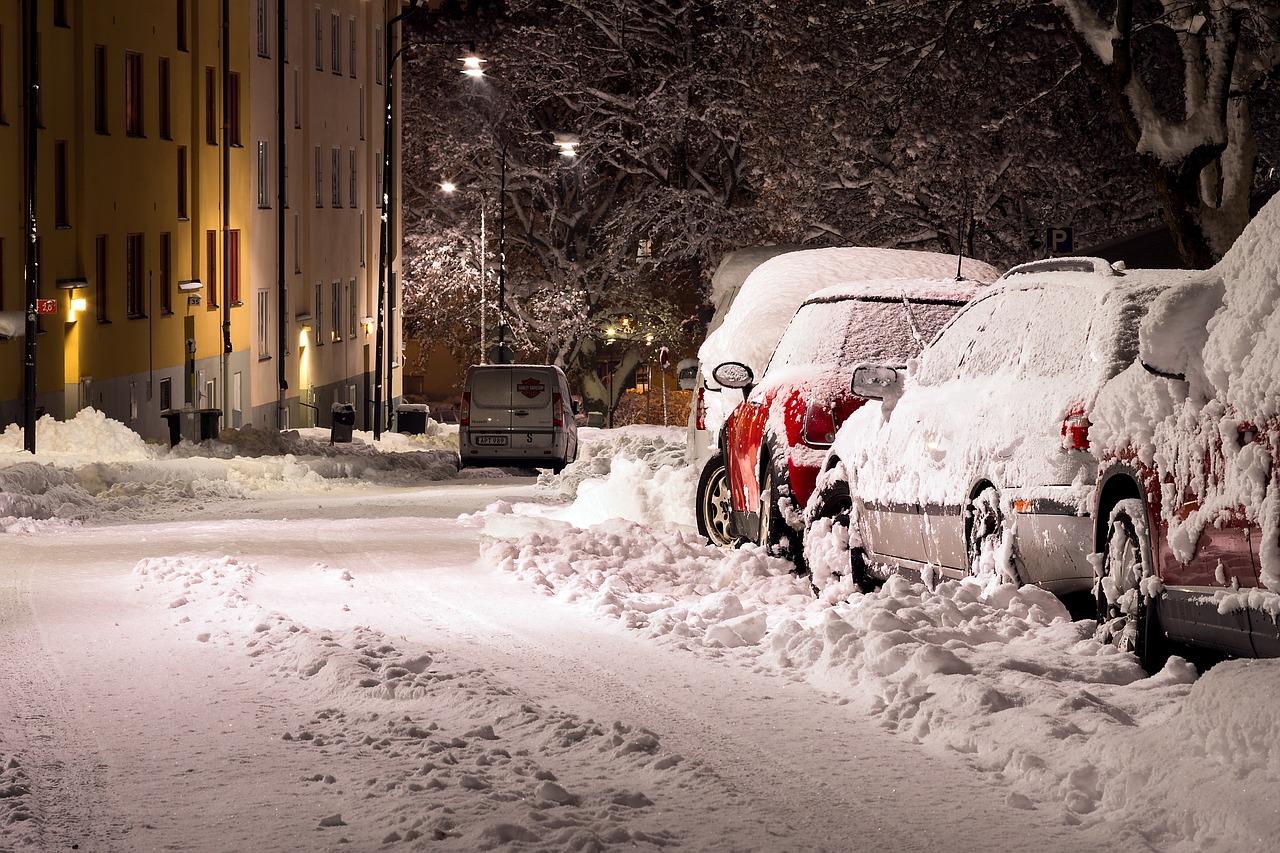 snow street cars free photo