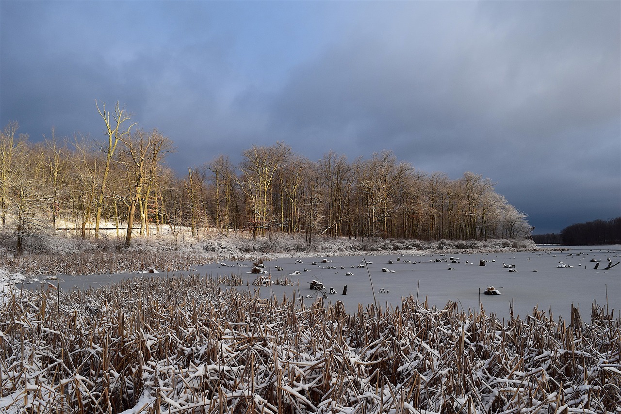 snow sunrise lake free photo