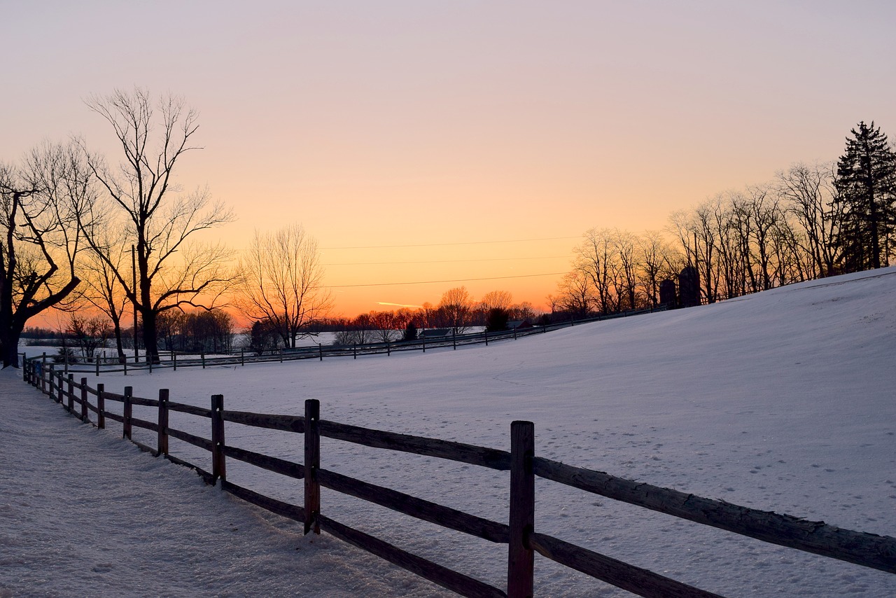 snow fence sunset free photo