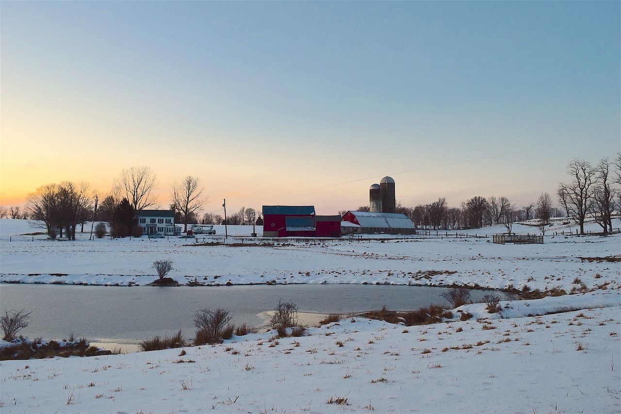 snow farm sunset free photo