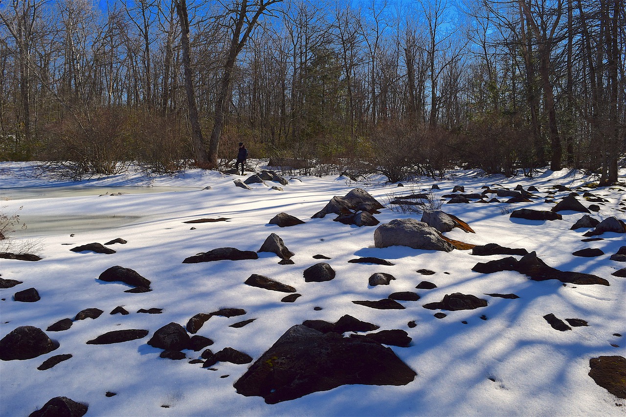 snow rocks shadows free photo