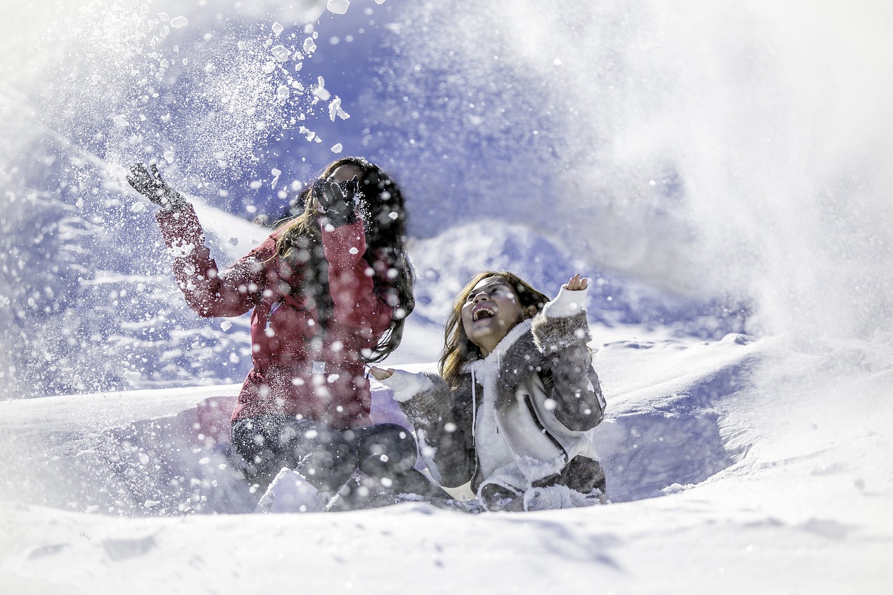 snow girls playing free photo