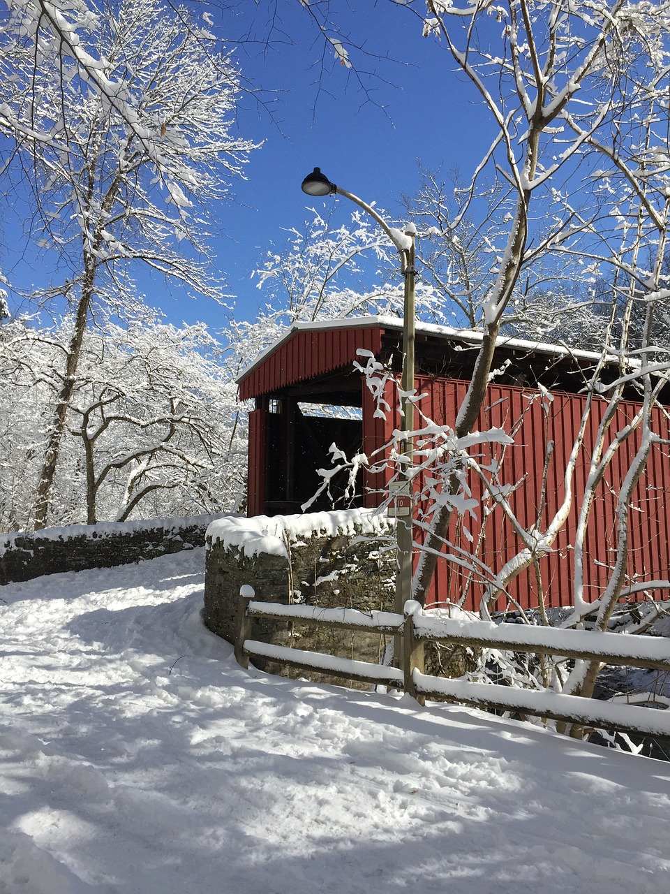 snow covered bridge bridge free photo