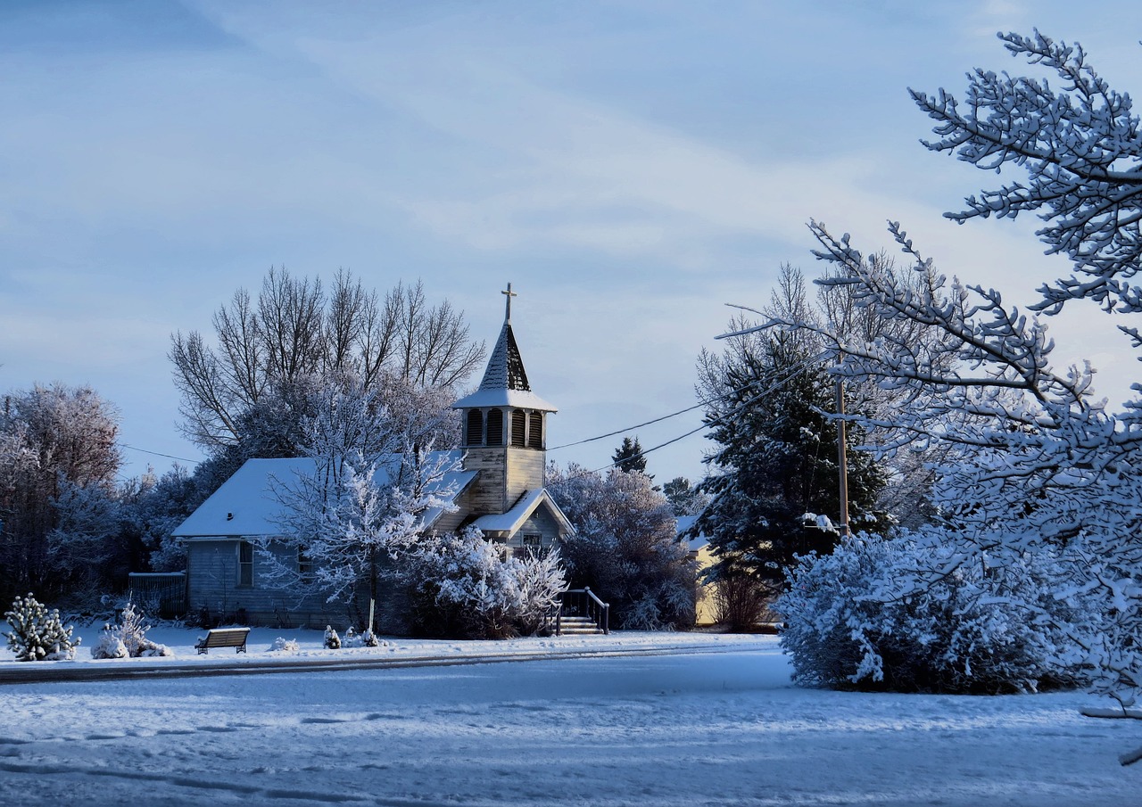 snow church landscape free photo