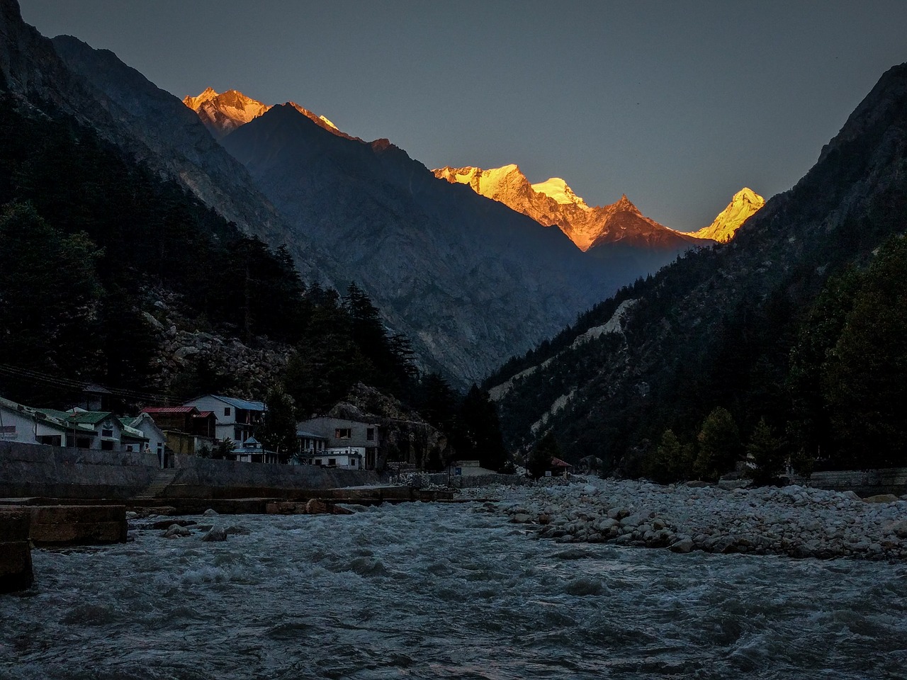 snow sunset river free photo