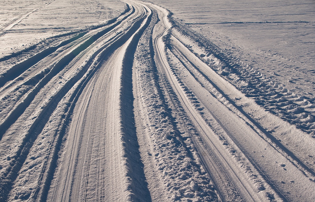 snow traces road free photo