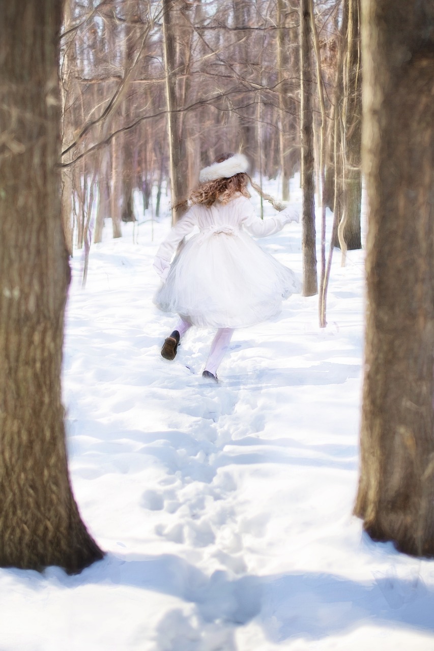 snow winter little girl running free photo