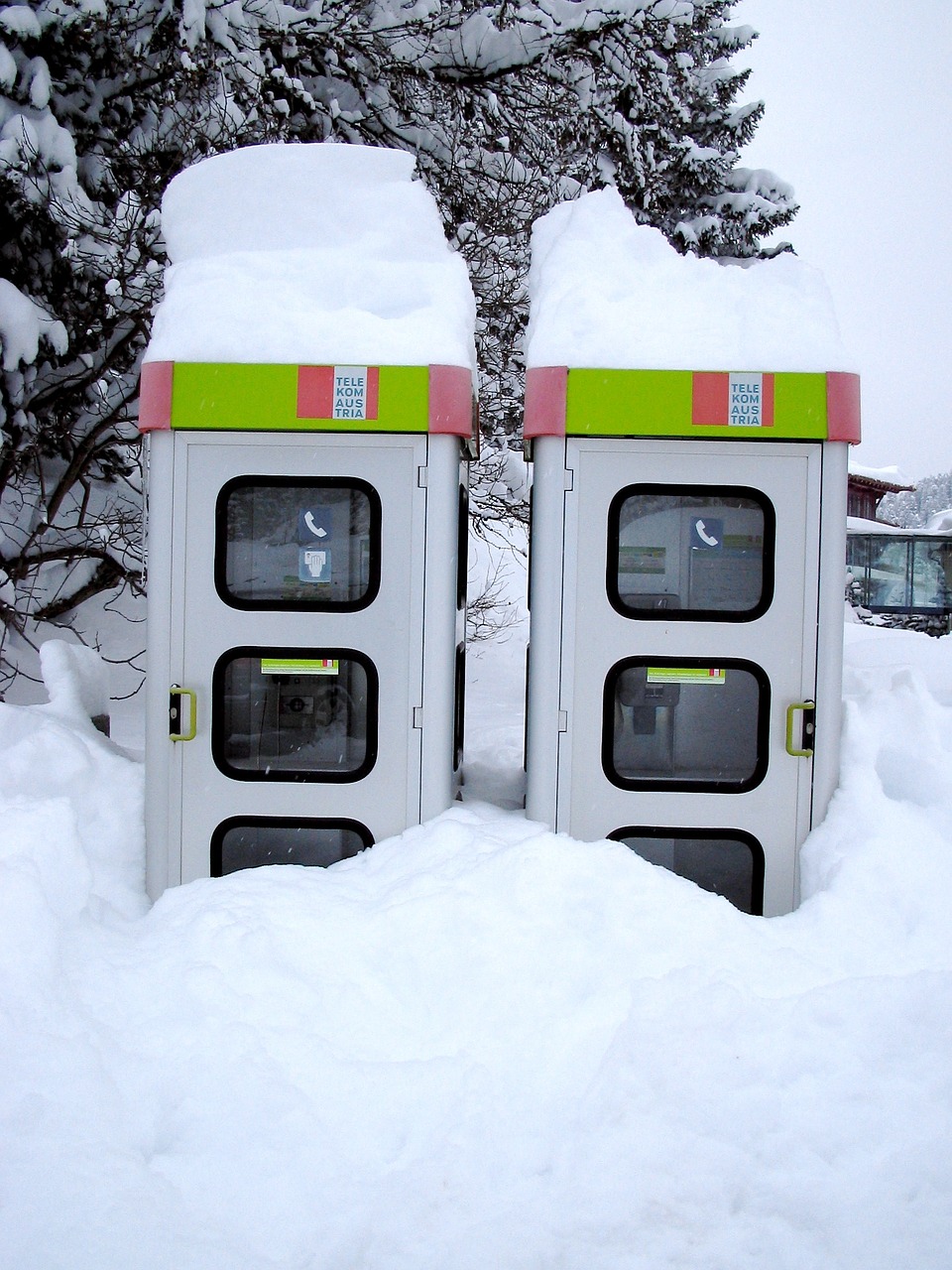 snow phone booth austria free photo