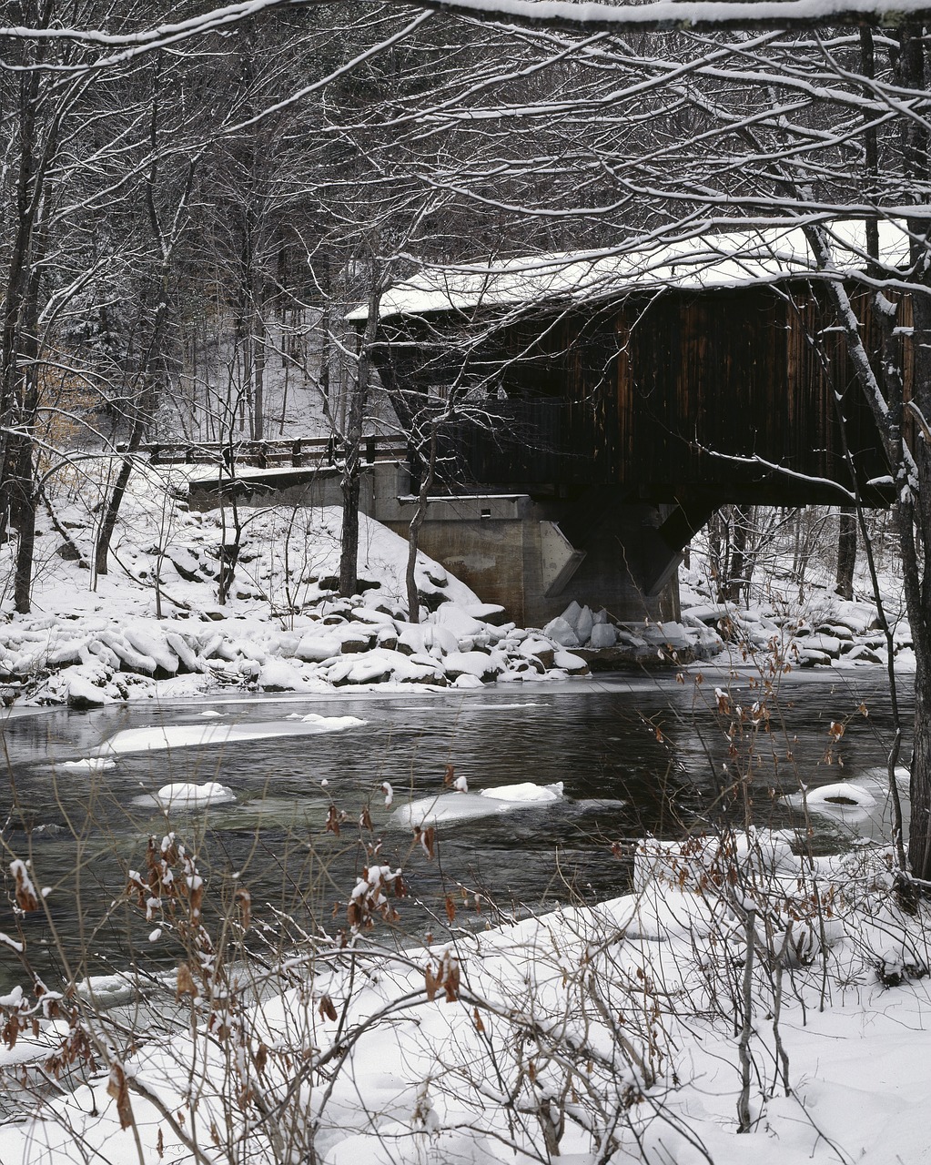 snow covered bridge landscape free photo