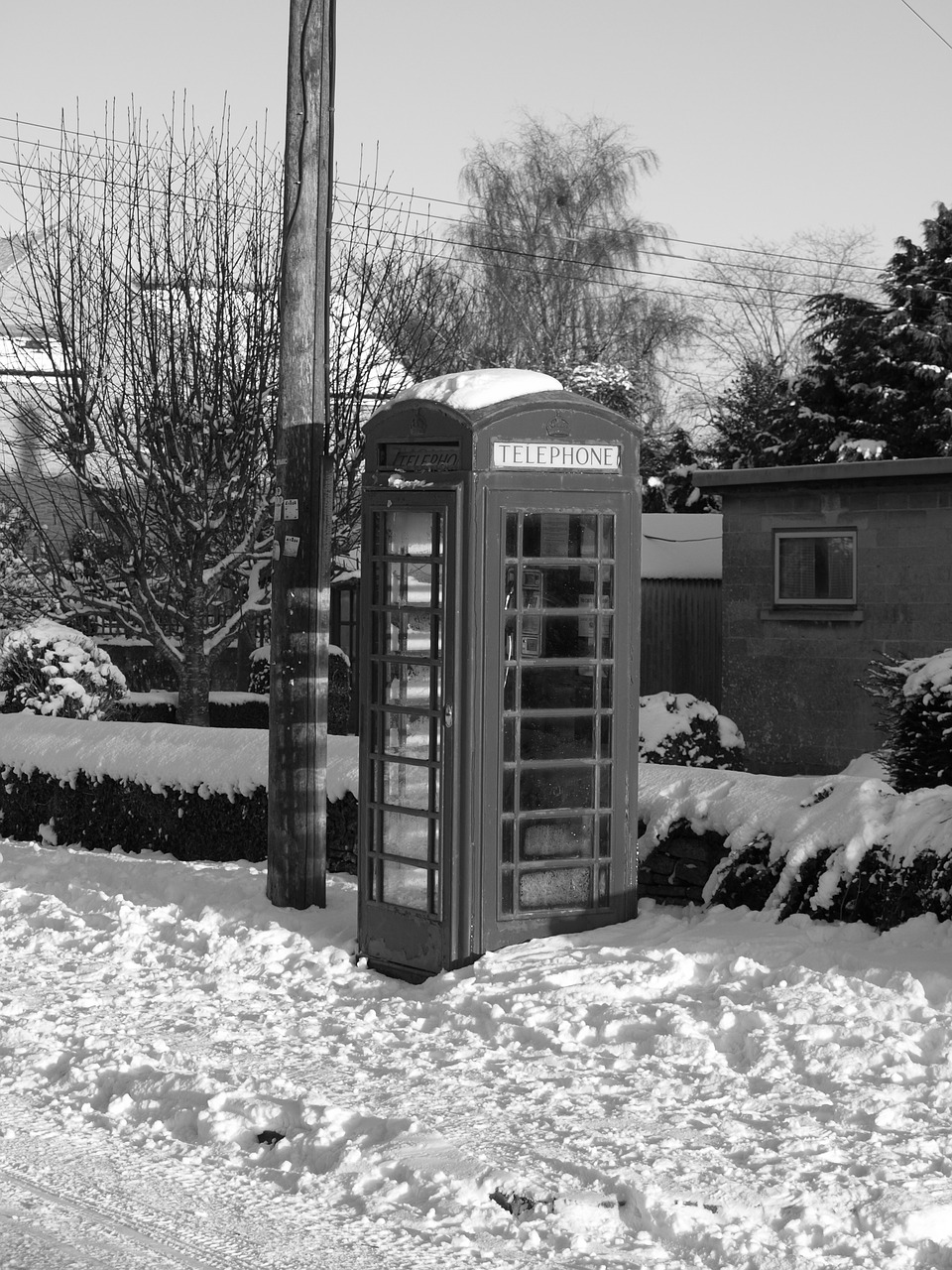 snow telephone box phone free photo