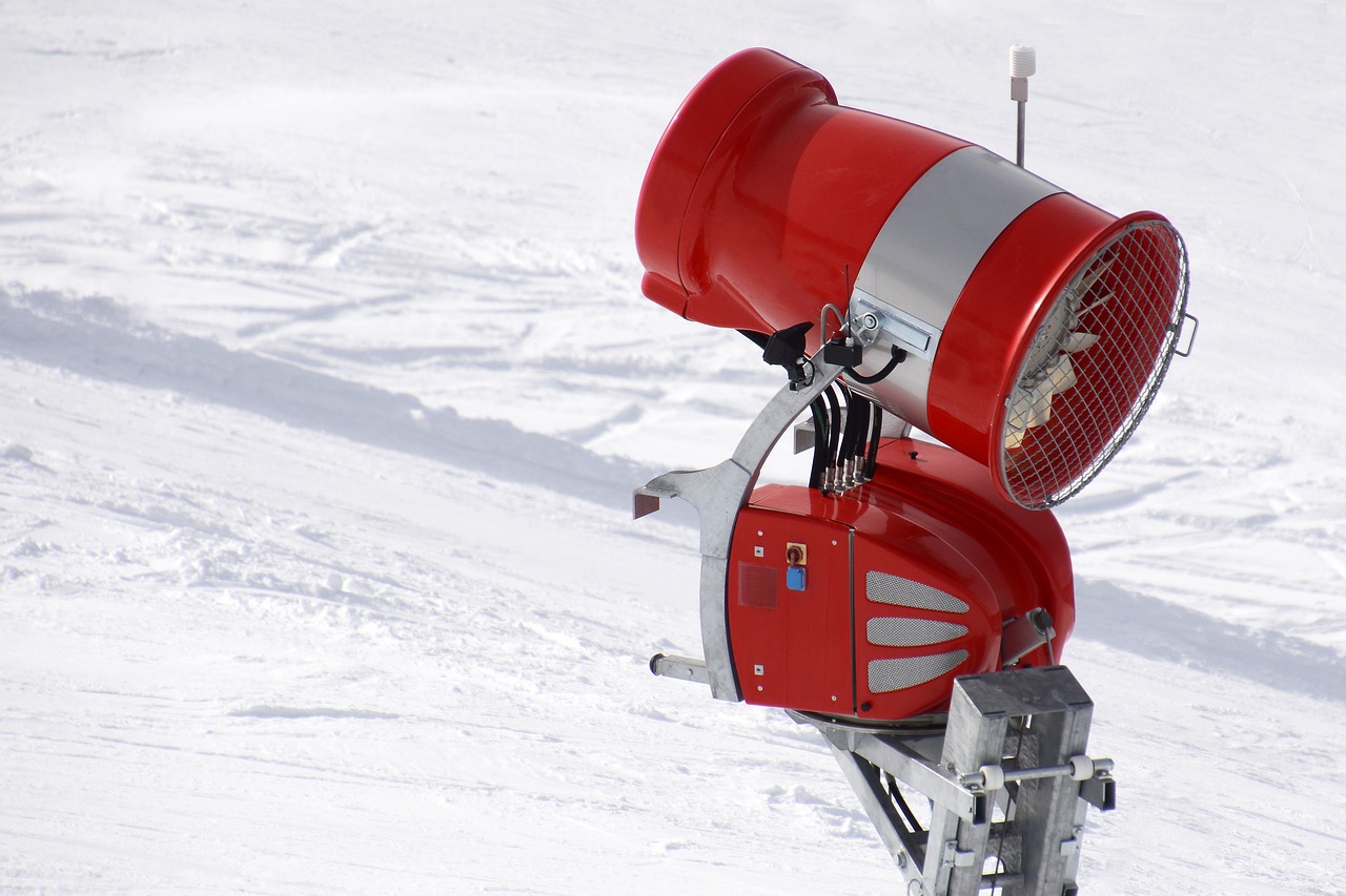 snow cannon cover with artificial snow snow guns free photo