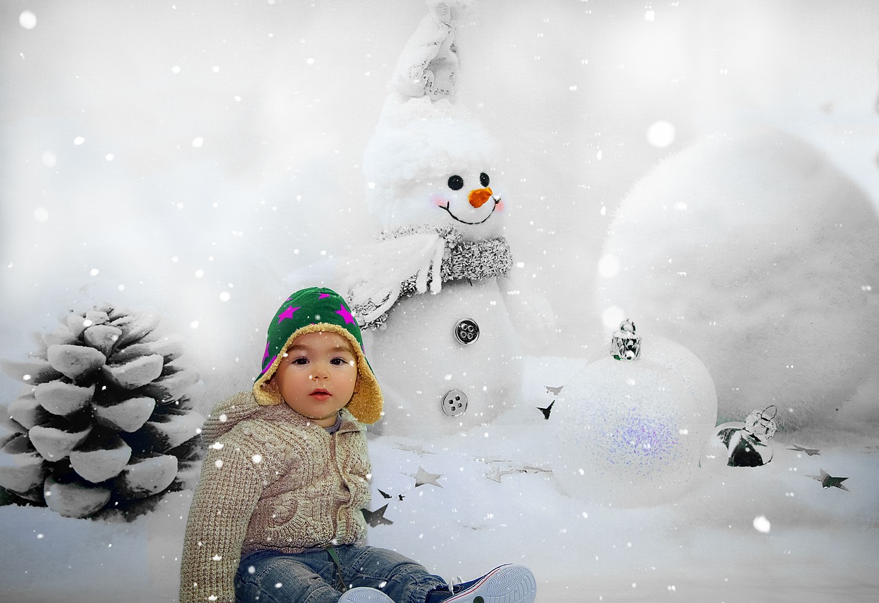 snow man child winter free photo