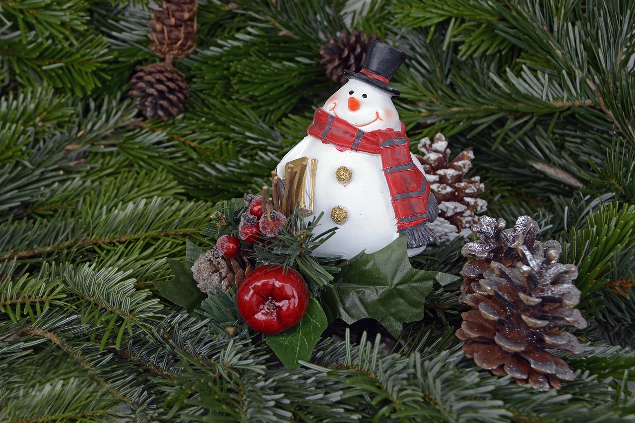 snow man christmas pine cones free photo