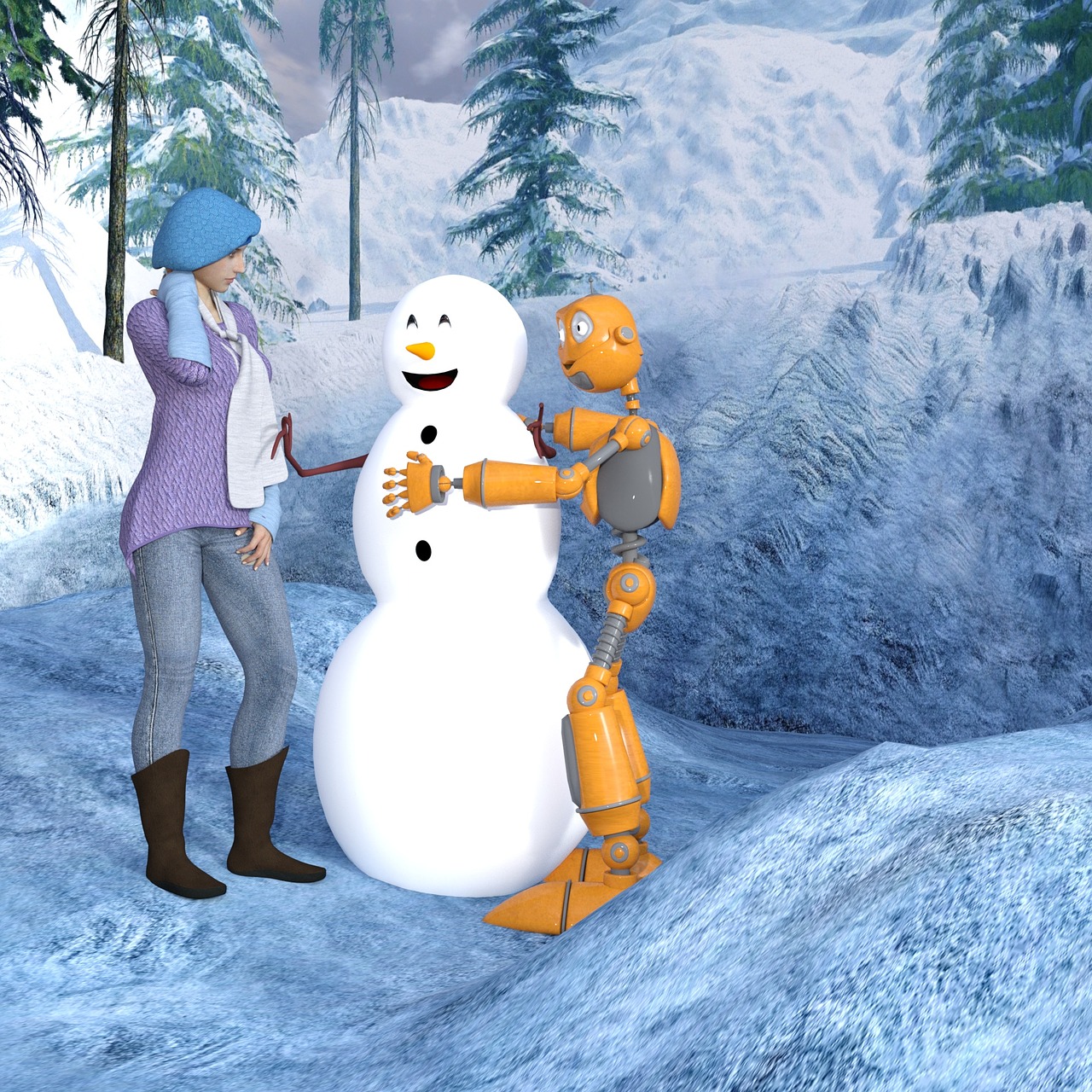 snow man robot winter free photo